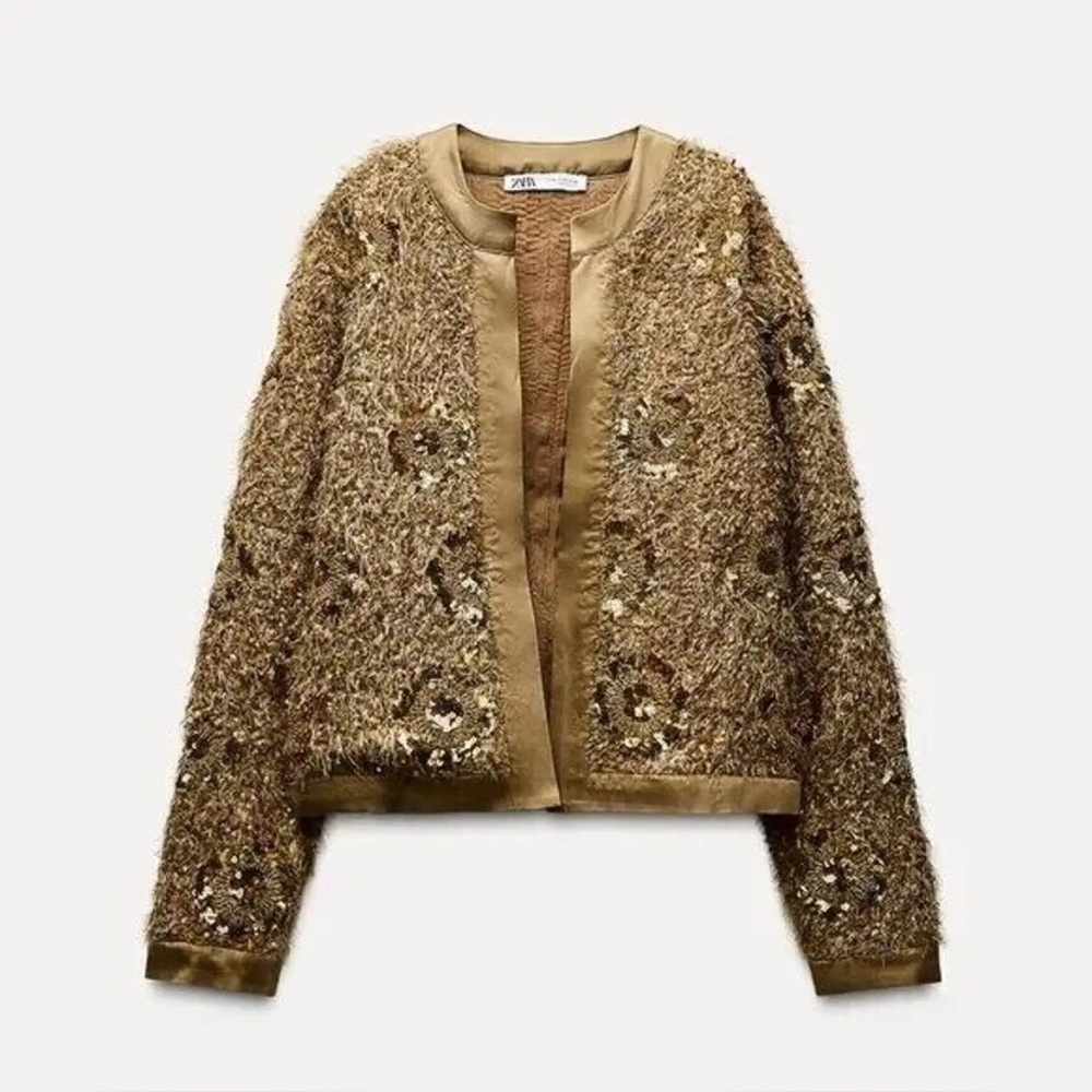 Zara Gold Sequin Bomber Jacket - Picture 6 of 8